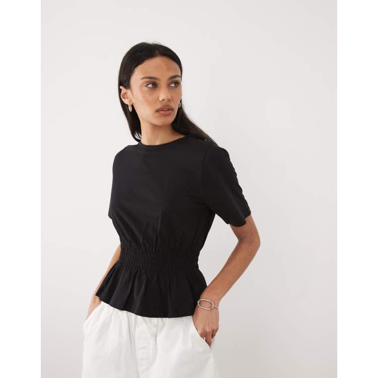 Threadbare jersey short sleeve peplum top in black | ASOS