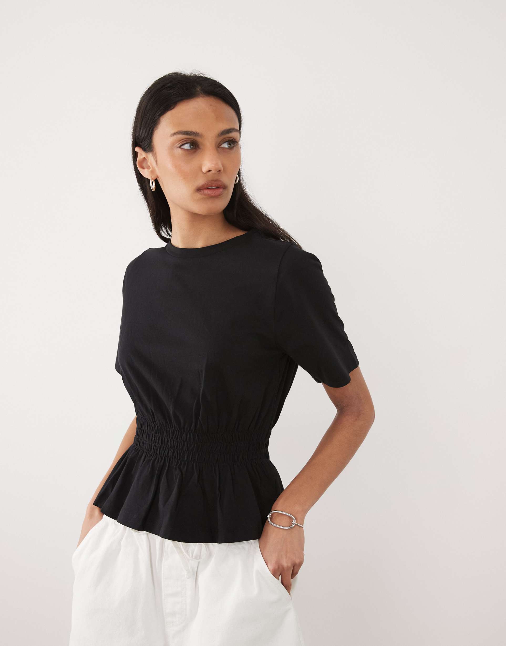 threadbare jersey short sleeve peplum top in black