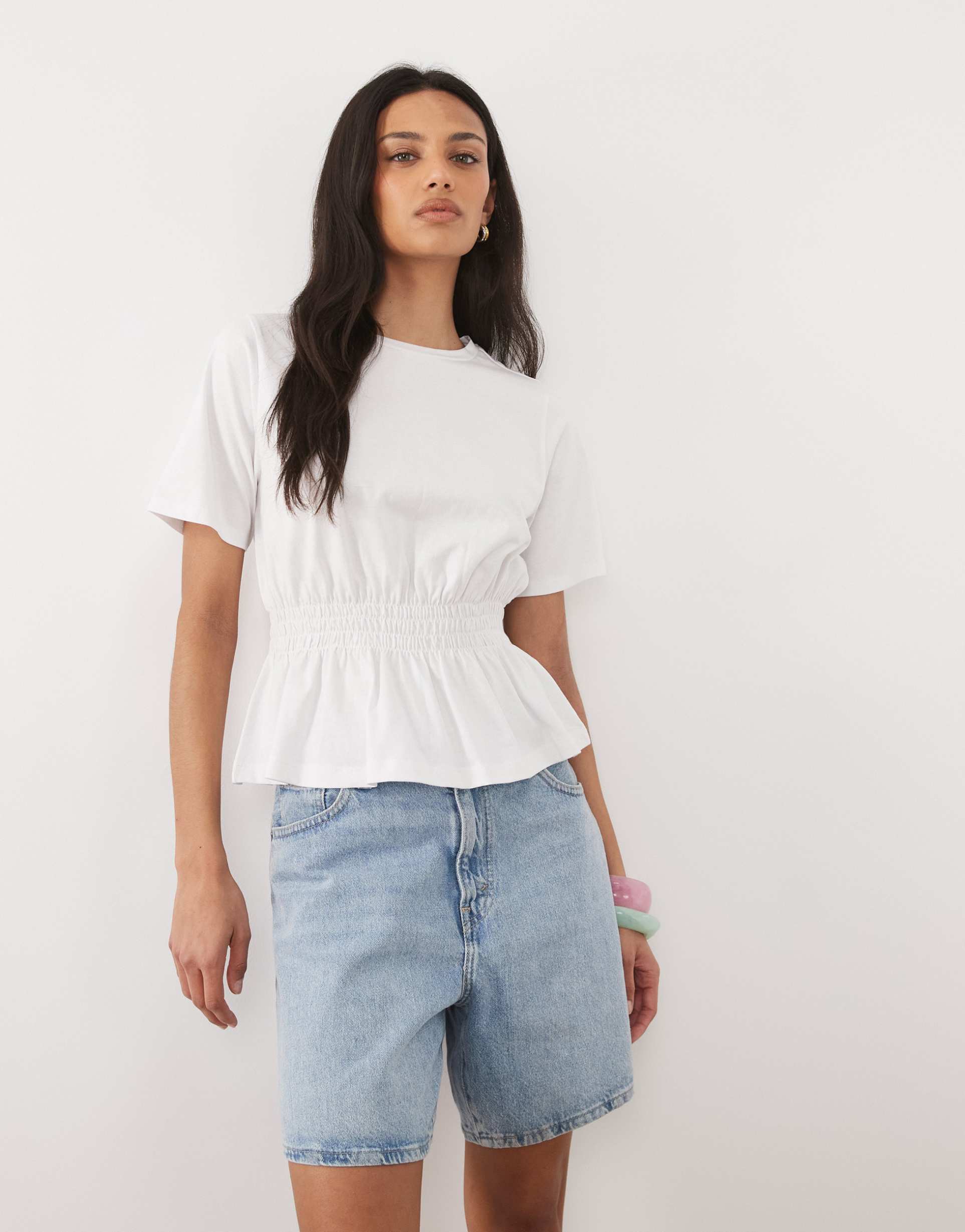 threadbare jersey short sleeve peplum top in white