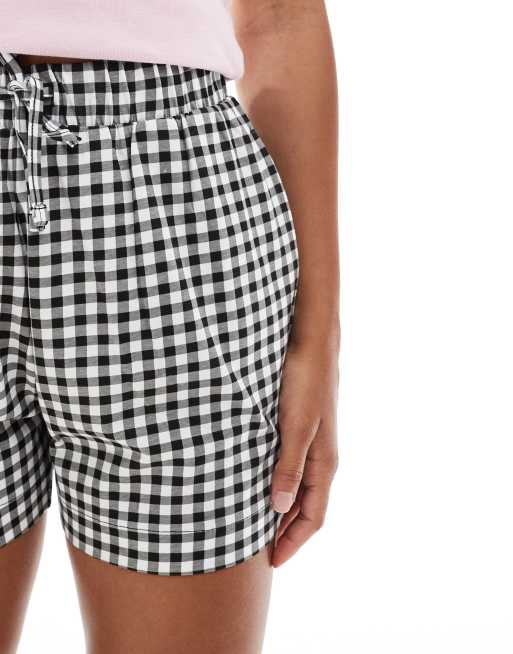 Threadbare jersey shorts with tie waist in black and white gingham, 2 of 5