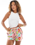 [Threadbare] Threadbare jersey shorts with tie waist in postcard print-Multi 16 MULTI