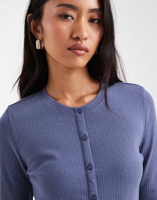 Threadbare - Jersey top met lange mouwen en knopen in blauw, 3 van 4