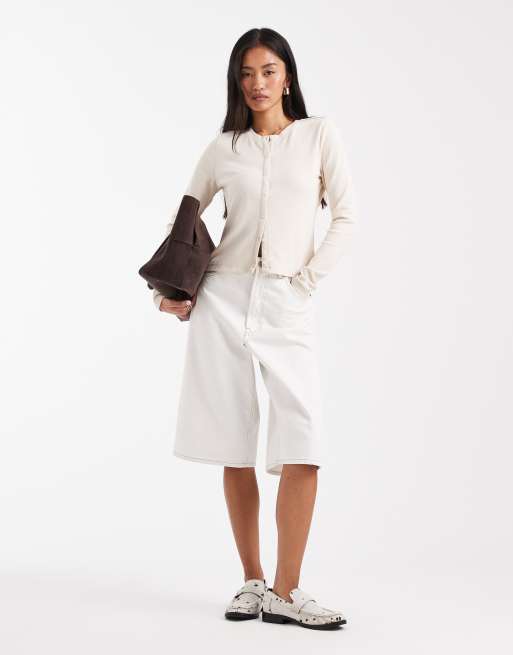 Threadbare - Jersey top met lange mouwen en knopen in crème, 4 van 4