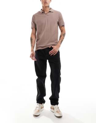 Threadbare Threadbare jersey trophy neck polo shirt in taupe-Neutral