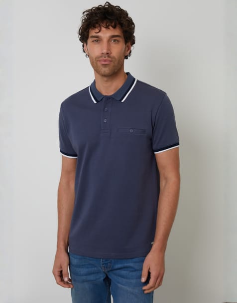 Threadbare Jetted pocket cotton polo shirt in blue - view 1