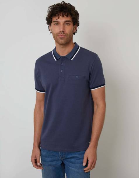 Threadbare Jetted pocket cotton polo shirt in blue