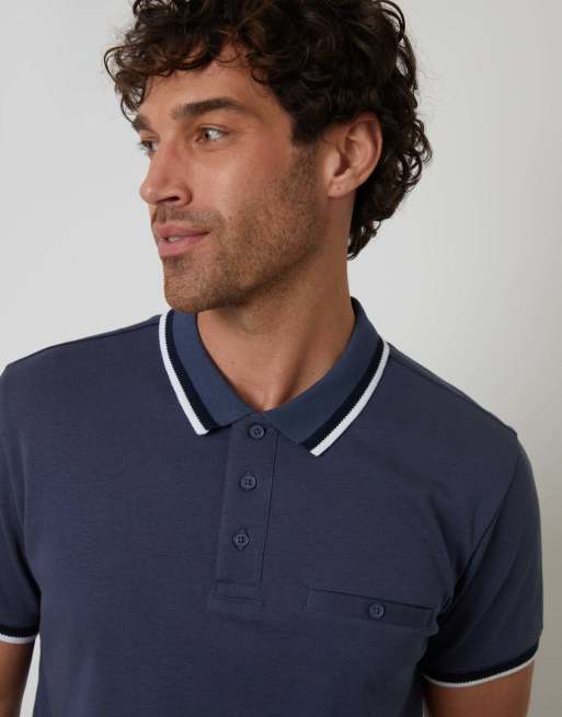 Threadbare Jetted pocket cotton polo shirt in blue, 3 of 4