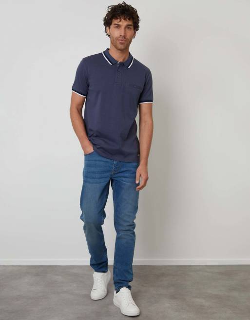 Threadbare Jetted pocket cotton polo shirt in blue, 4 of 4