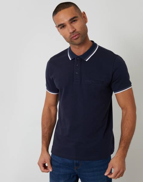 Threadbare Jetted pocket cotton polo shirt in navy - view 1