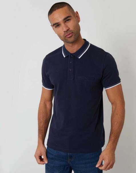 Threadbare Jetted pocket cotton polo shirt in navy