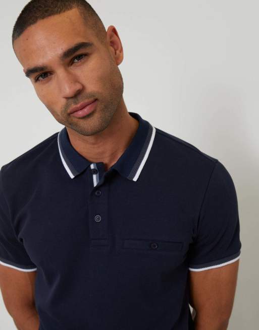 Threadbare Jetted pocket cotton polo shirt in navy, 3 of 4