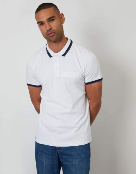 Threadbare Jetted pocket cotton polo shirt in white - view 1
