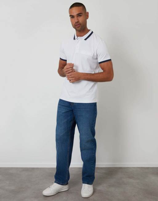 Threadbare Jetted pocket cotton polo shirt in white, 4 of 4