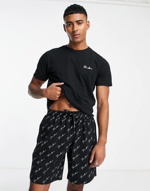 Threadbare Jo script logo short pyjama set in black