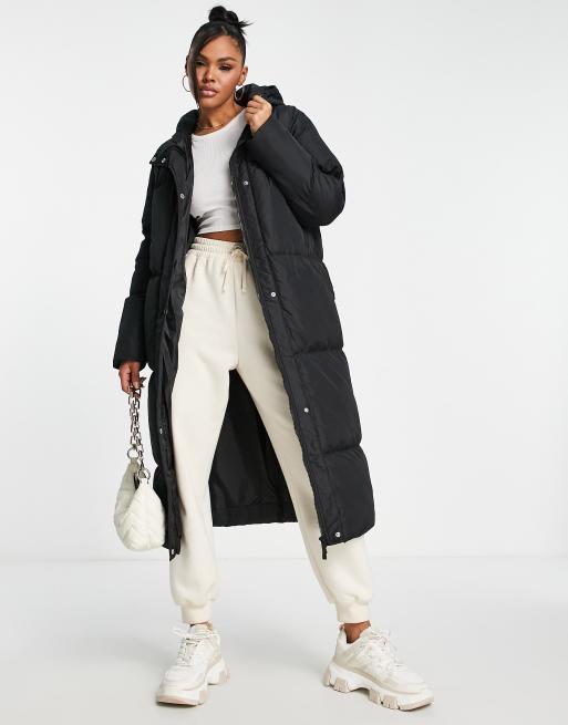 Threadbare Jodie maxi puffer coat with hood in black