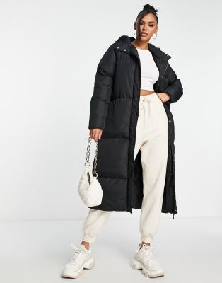 black maxi length padded coat