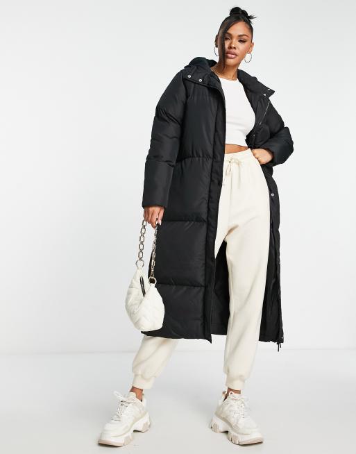 Threadbare Jodie maxi puffer coat with hood in black