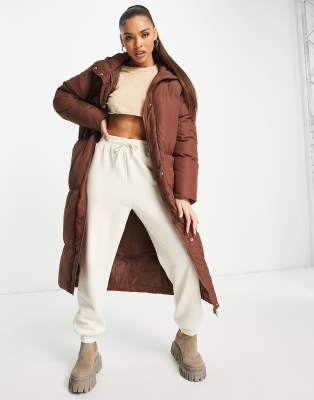 Threadbare Jodie maxi puffer jacket in chocolate