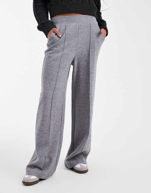 Threadbare – Jogginghose in Strickoptik in Grau mit weitem Bein und Ziernaht, 4 von 5