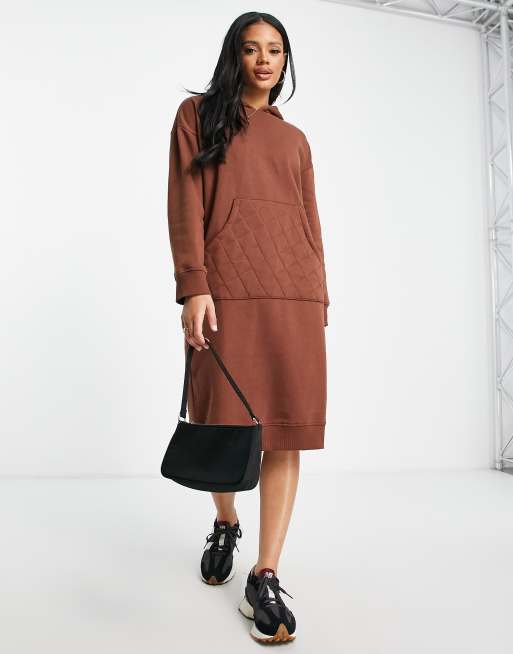 Threadbare Jonas hoodie pocket front midi dress in chocolate brown ASOS
