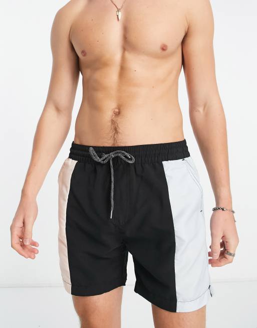 Threadbare Julah colour block swim shorts in black