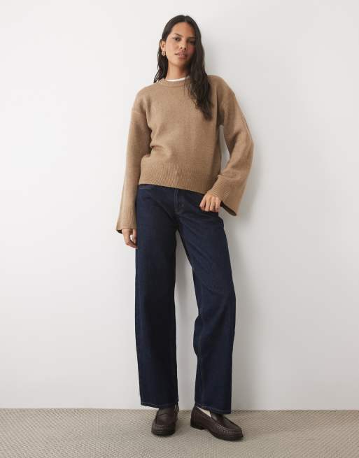 Threadbare jumper with wide cuff detail in mocha, 2 of 4