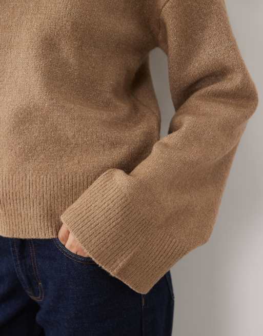 Threadbare jumper with wide cuff detail in mocha, 3 of 4