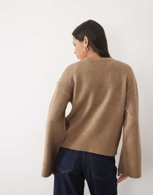 Threadbare jumper with wide cuff detail in mocha, 4 of 4