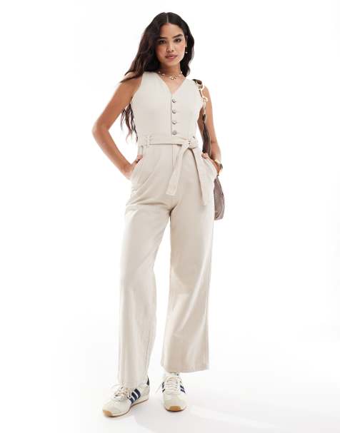 Threadbare – Jumpsuit aus Denim in Ecru - view 1