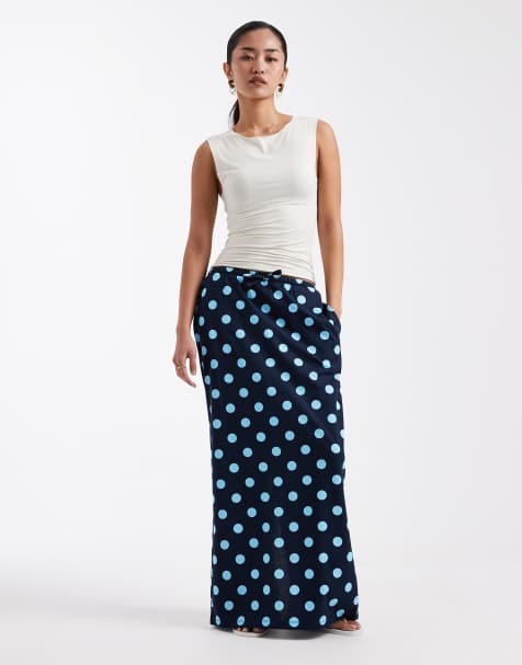 Threadbare - Jupe longue en jersey à pois - Bleu marine et bleu - view 1