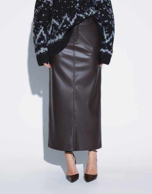 Threadbare - Jupe longue en similicuir - Chocolat, 3 de 5