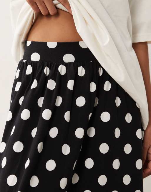 Threadbare - Jupe trapèze longueur mollet en jersey à pois - Noir et blanc, 2 de 5