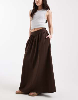 Jupe trapèze longueur mollet en jersey - Marron chocolat-Brown 40