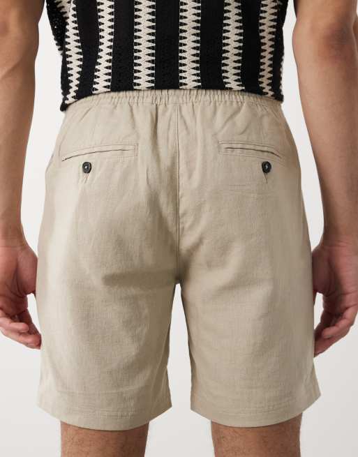 Threadbare – Kamiennobeżowe szorty z troczkami w talii z mieszanki lnu, 5 z 5