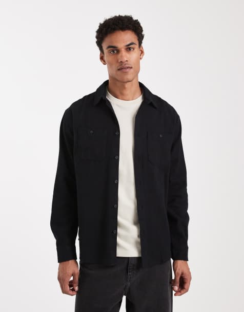 Threadbare - Katoenen overhemd met knoopsluiting in zwart - view 1