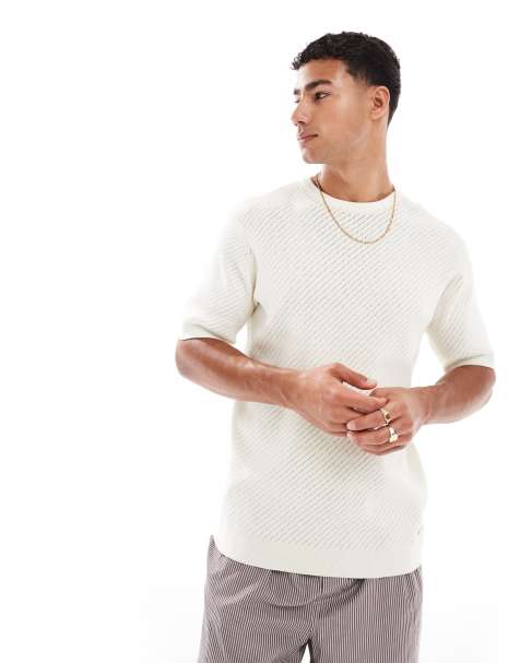 Threadbare - Katoenrijk gebreid T-shirt in ecru - view 1