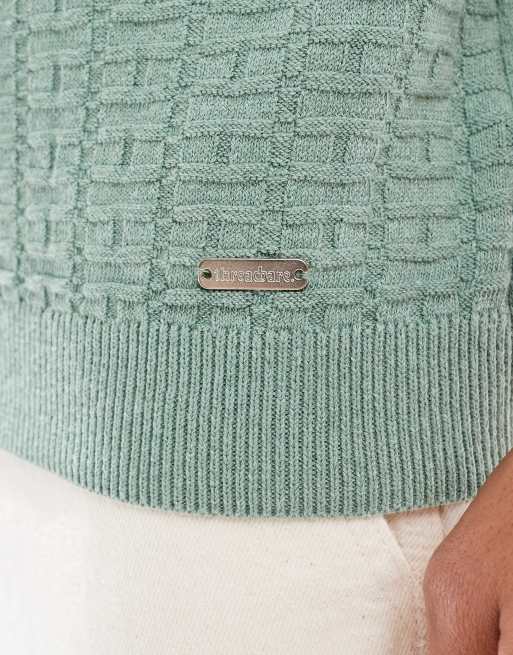 Threadbare - Katoenrijke gehaakte polotop met korte mouwen in saliegroen, 4 van 4