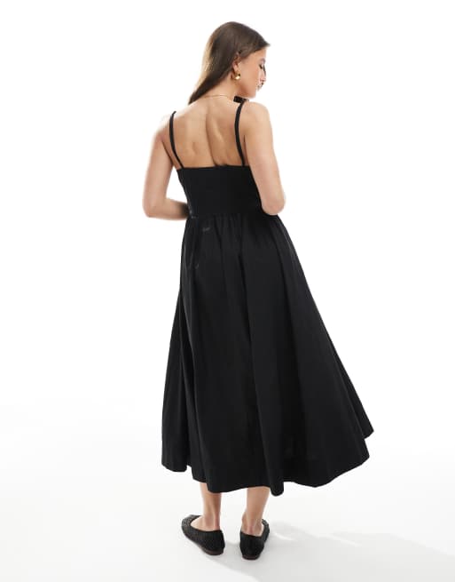 Threadbare - Katoenrijke midi jurk met verlaagde taille in zwart, 3 van 4