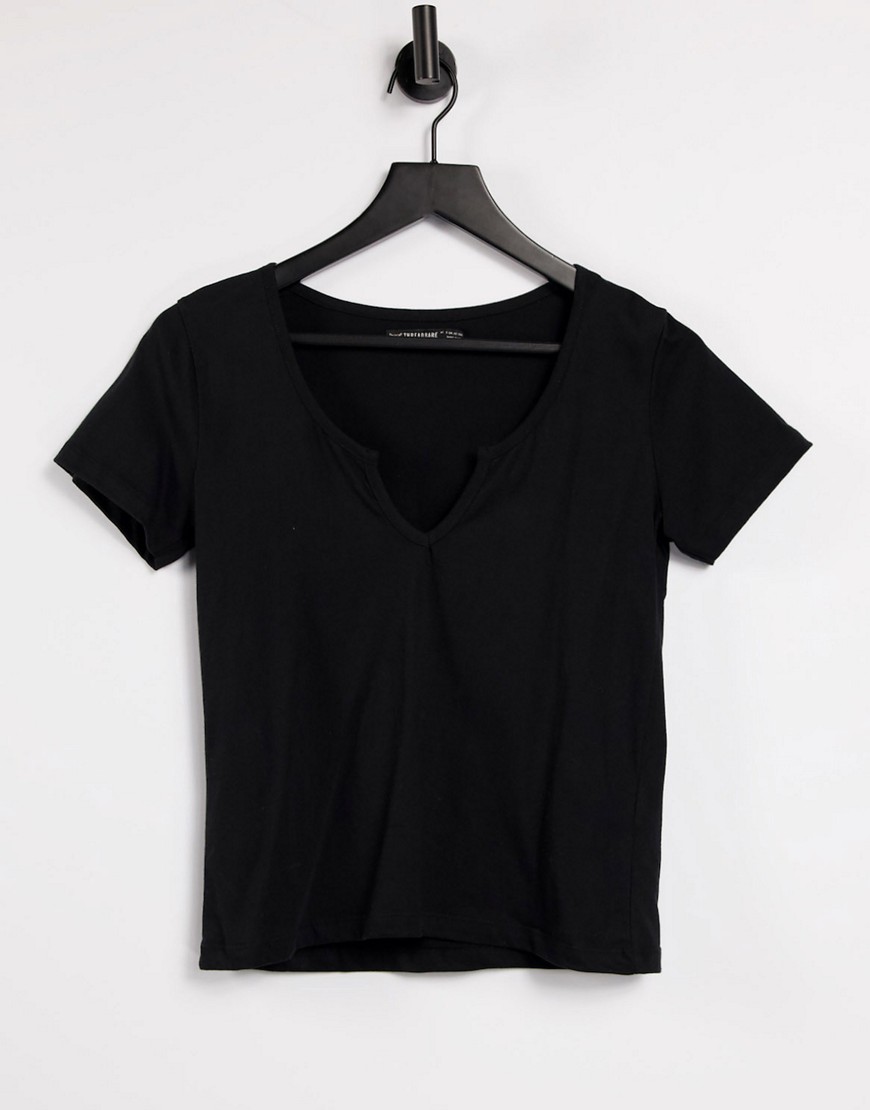 Threadbare – Kia – Schwarzes T-Shirt mit V-Ausschnitt