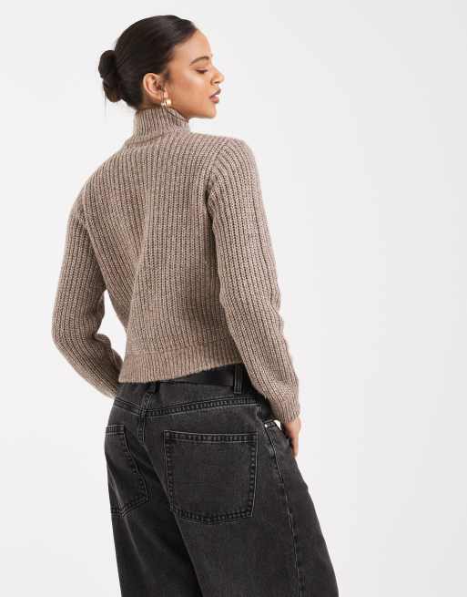 Threadbare - Kiksebrun bomber-cardigan med dobbeltlynlås, 2 af 4