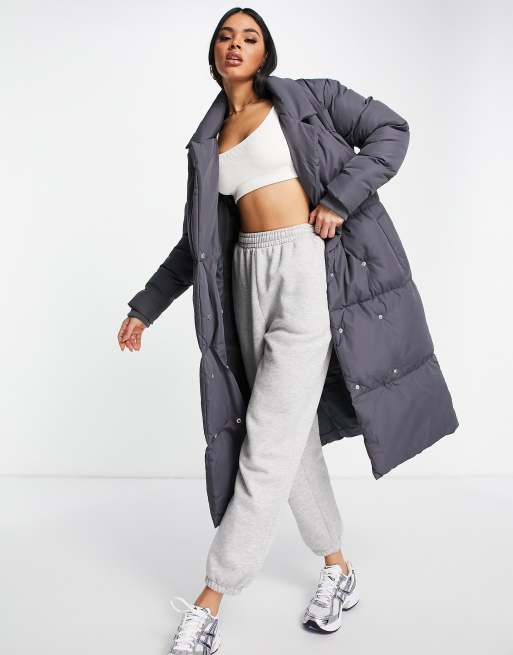 Threadbare – Kiwi – Ciemnoszary pikowany płaszcz maxi oversize