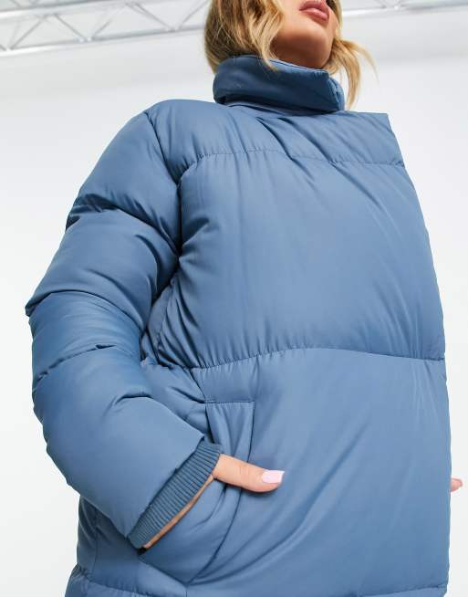 Threadbare Kiwi oversized duvet maxi coat in blue, 4 of 4