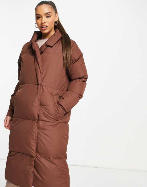 Threadbare Kiwi oversized duvet maxi coat in chocolate ASOS