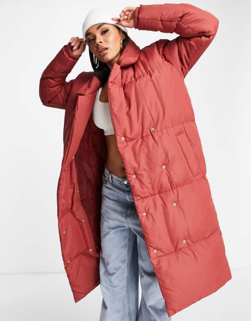 Threadbare Kiwi oversized duvet maxi coat in deep red