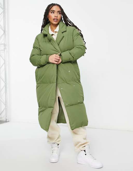 Threadbare Kiwi oversized duvet maxi coat in khaki ASOS