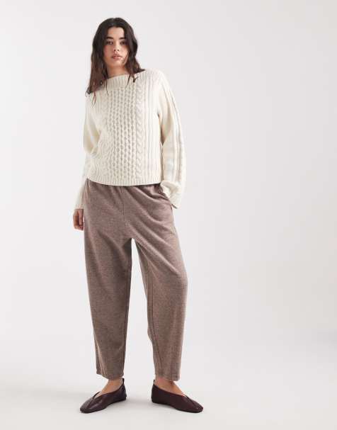 Threadbare knit barrel leg jogger in brown - view 1