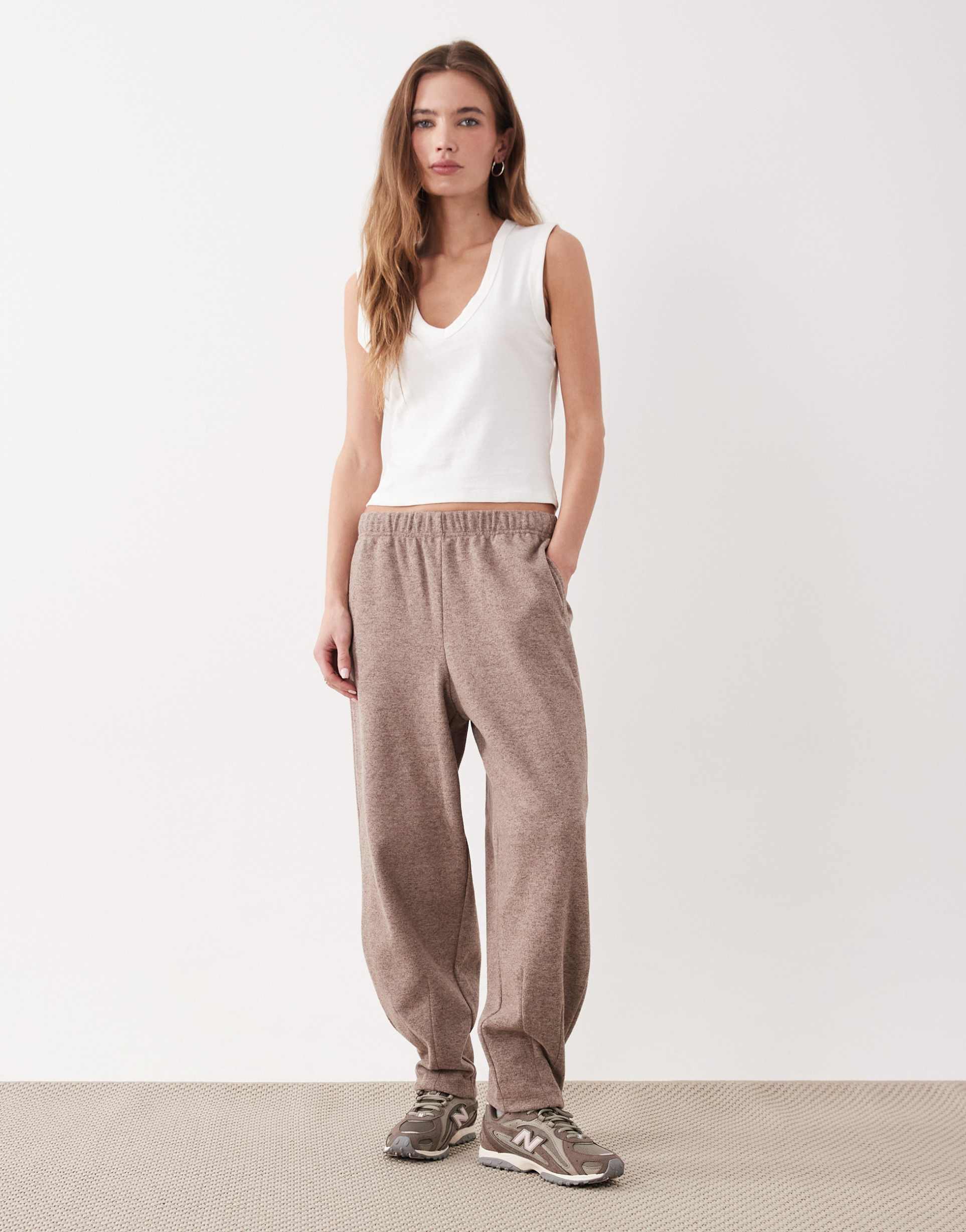 threadbare knit barrel leg sweatpants in brown
