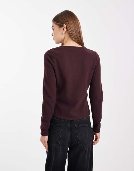Threadbare knit button through cardigan in fig, 4 of 4