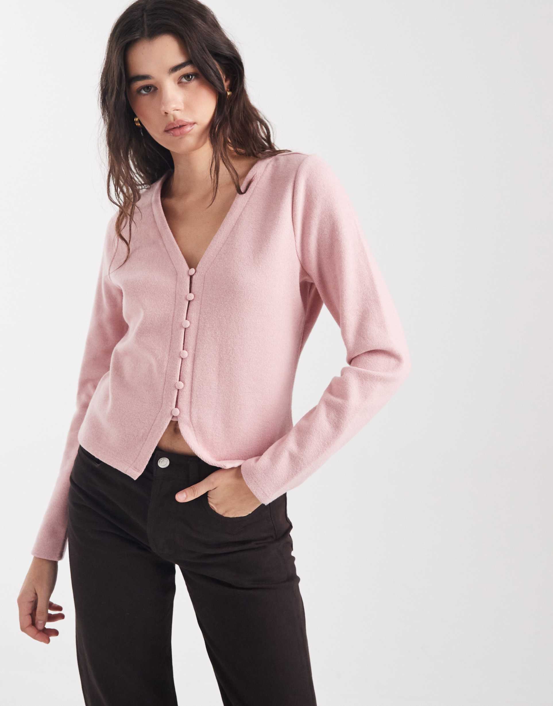 threadbare knit button up cardigan in pink