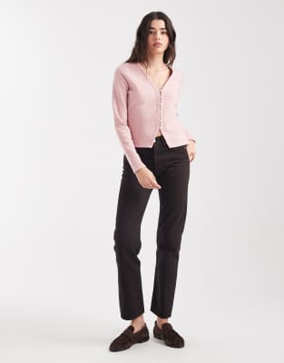 Threadbare Knit Button Up Cardigan In Pink